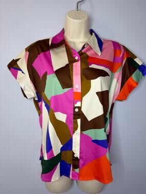 Crosby by Mollie Burch Foster Top Shape Shifter Geo Multi Print Sz XXS New